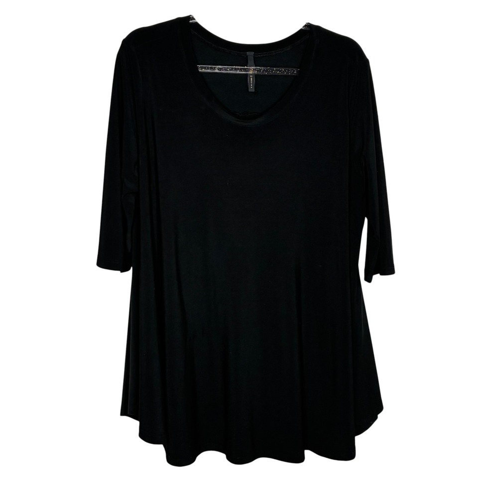 IC by Connie K Womens Large Black Scoop Neck 3/4 Sleeve Tunic Top Pleated Back